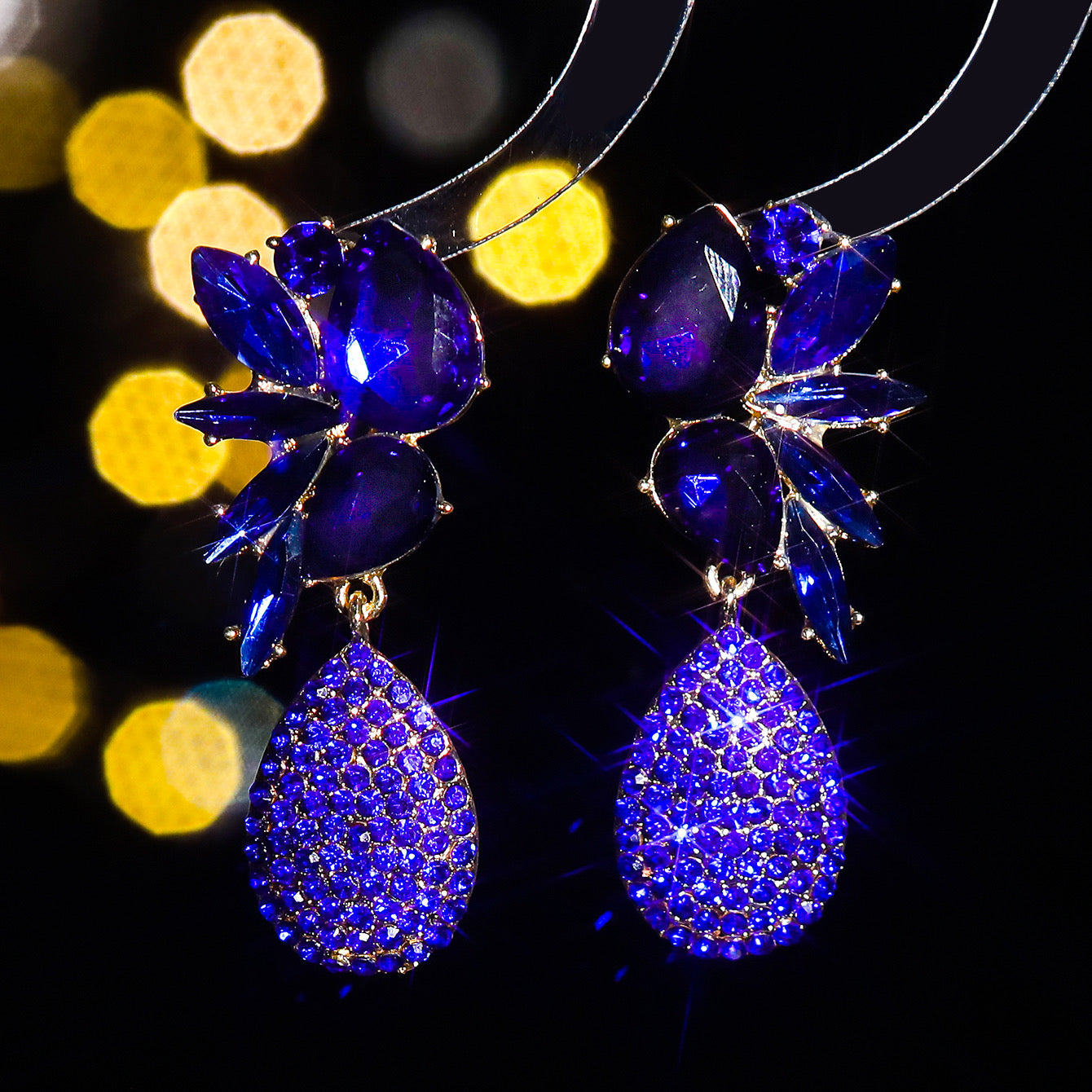02 Aretes cristal maxi azules elegante brillo fiesta