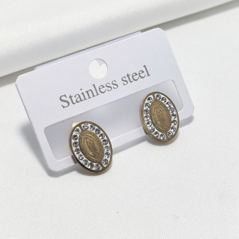 E4735 Aretes virgen de Guadalupe acero inoxidable 1.5cm