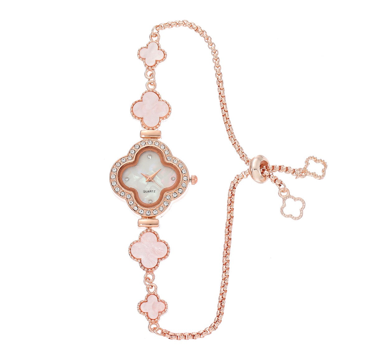 R170 reloj rosa pastel trébol brillante