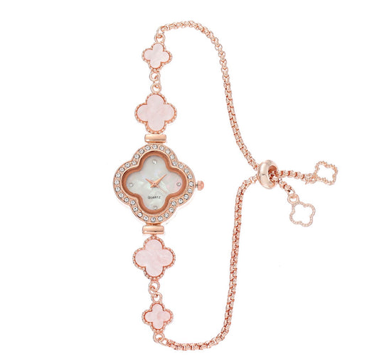 R170 reloj rosa pastel trébol brillante