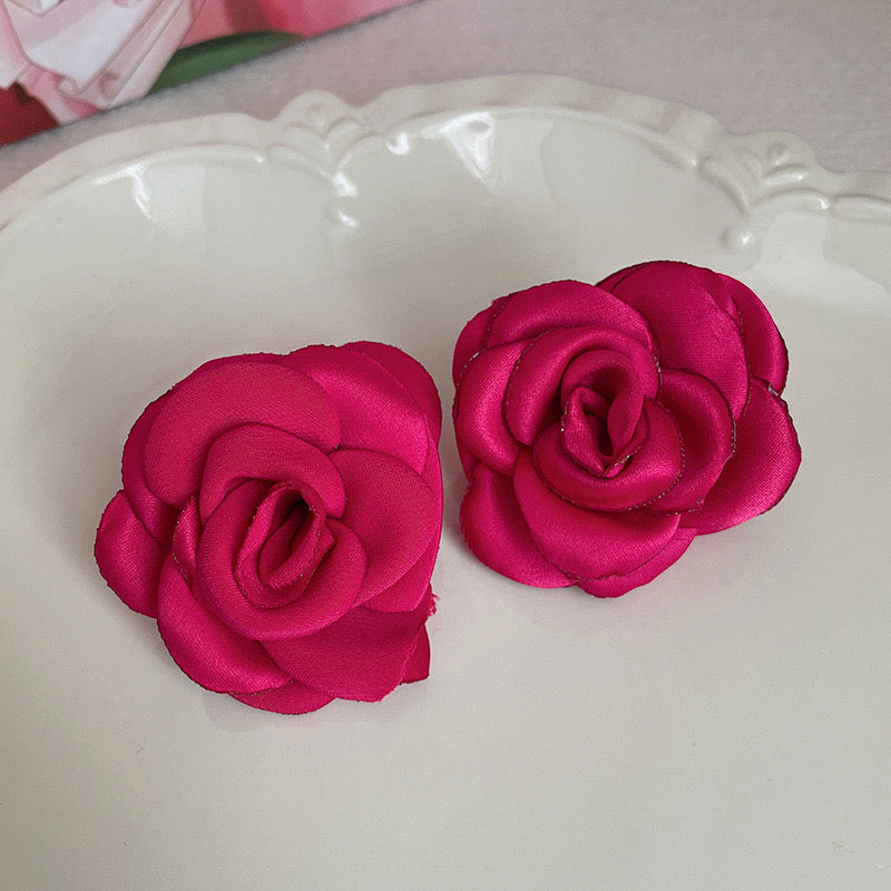 E4680 Aretes rosa poste de plata 5cm