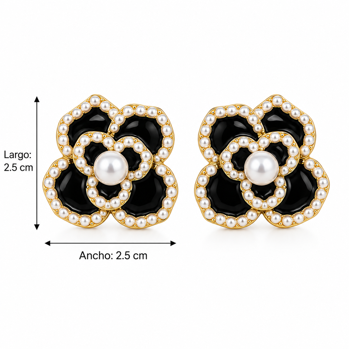 E7411 Aretes flor negra y perlas de aleacion