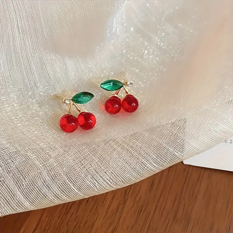 E6027 Aretes cereza cristal aleacion 1.5cm