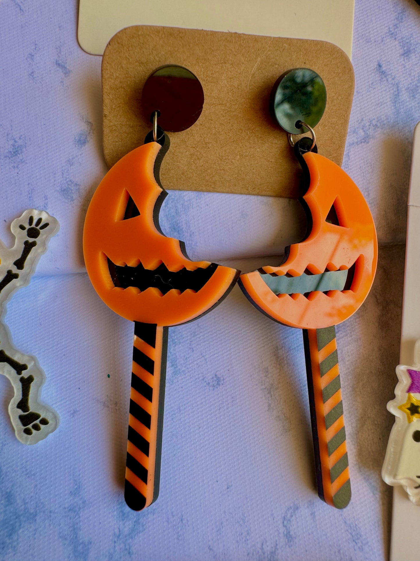 JY40 Aretes Paleta Calabaza Halloween