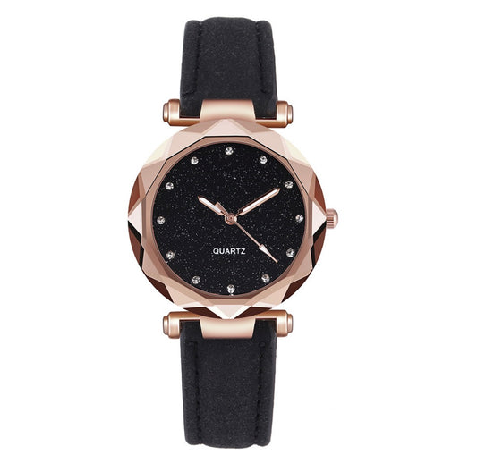 R165 reloj negro brillante hebilla cuero sintetico