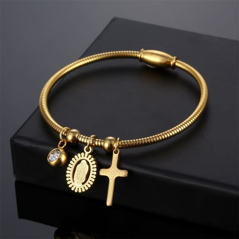 B240 Brazalete virgen acero inoxidable chapado en oro 18k