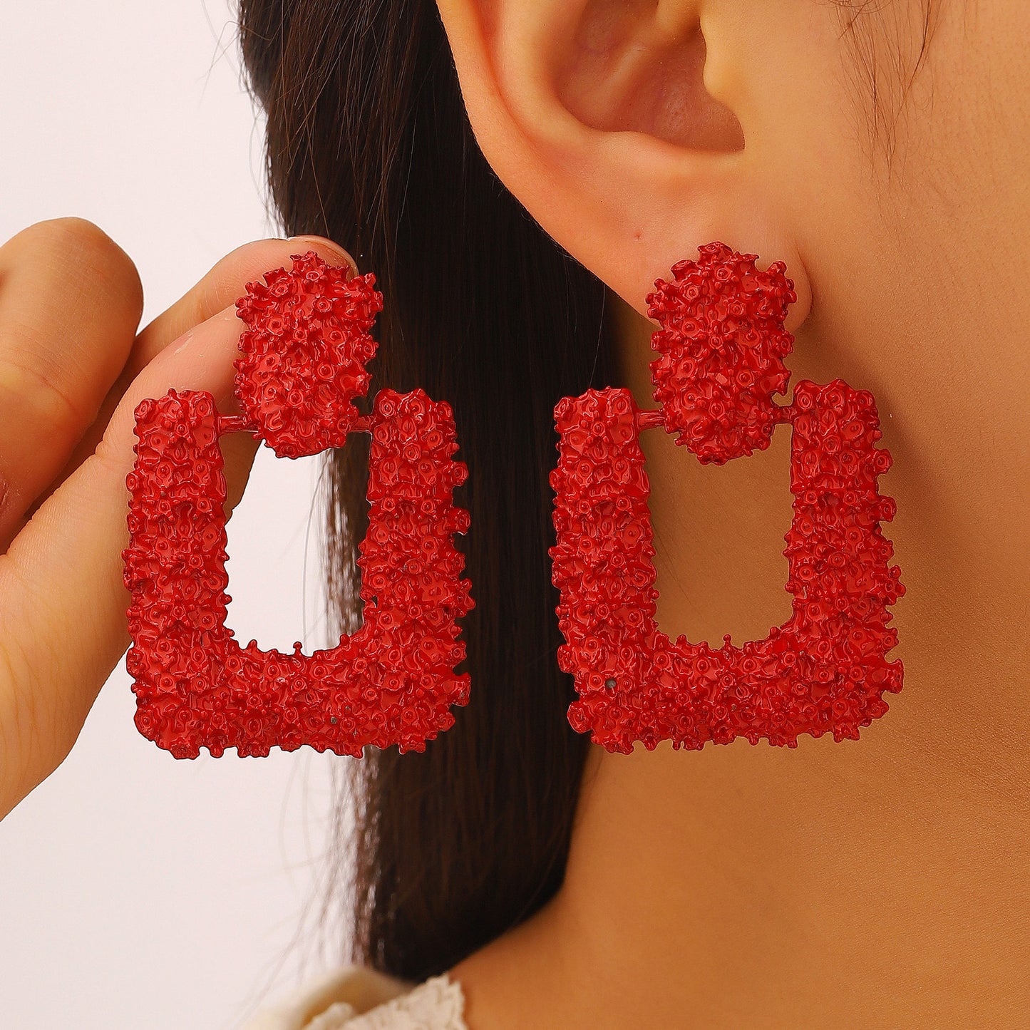 E7117 Aretes cuadro rojo elegante aleacion 6cm