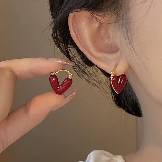 E4296 Aretes corazón Rojo aleacion esmaltado poste de plata 1.8cm