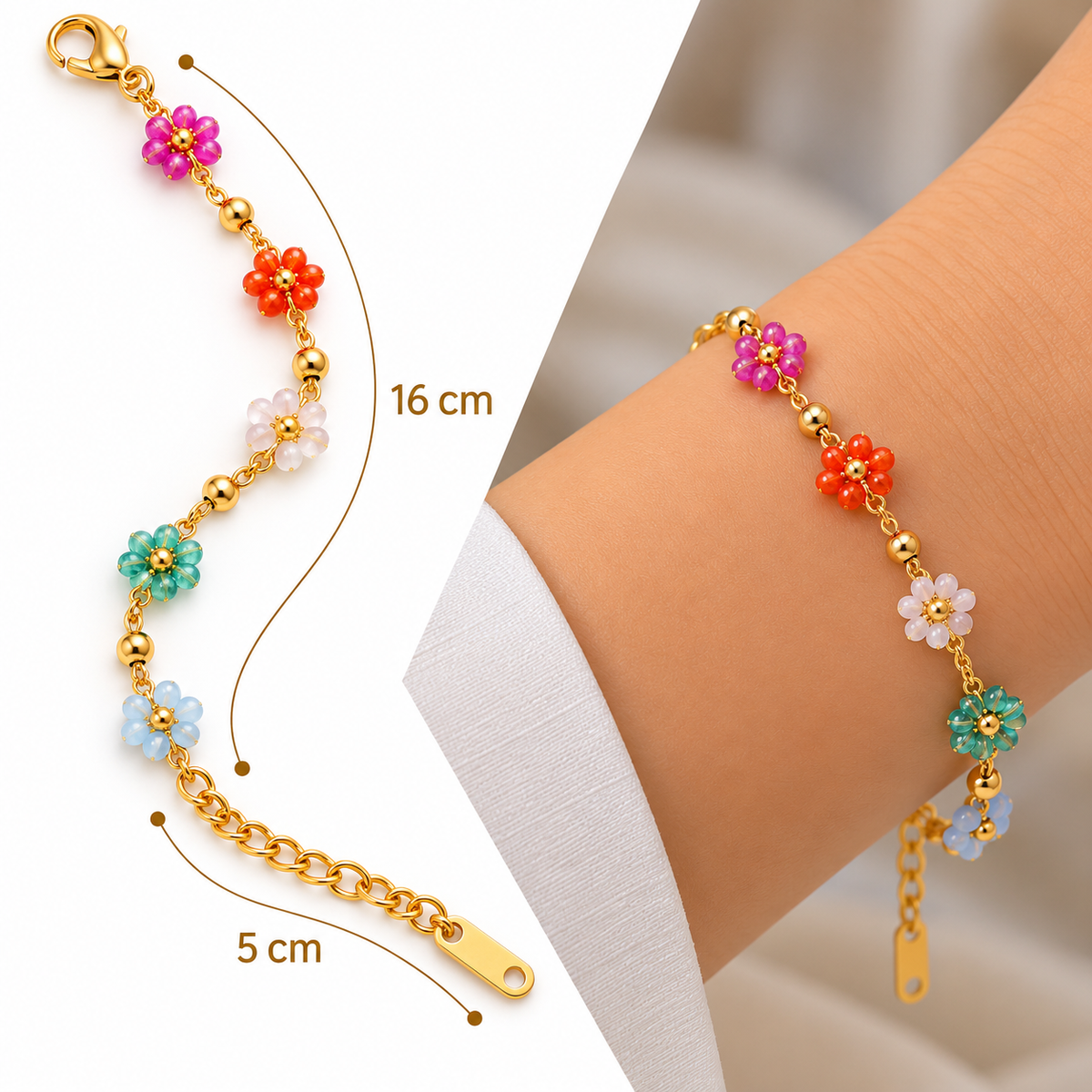 B552 Pulsera flores cristal cortado de acero inoxidable