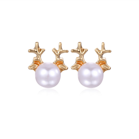 E4212 aretes reno de navidad perla 1cm aleacion