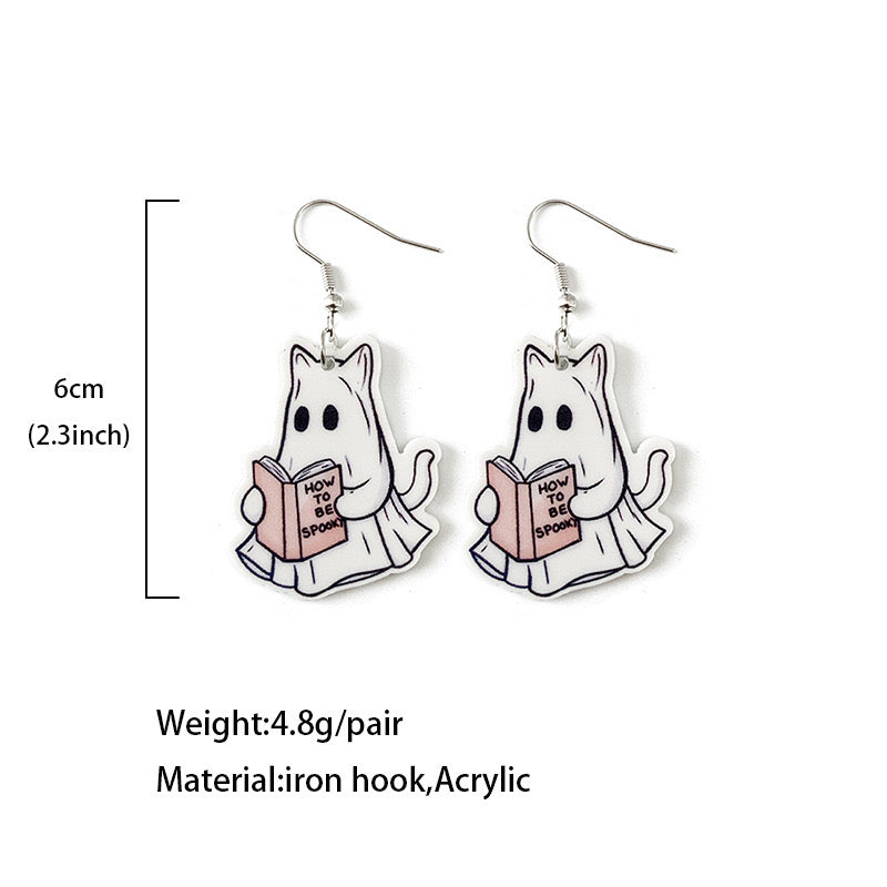 E4114 Aretes fantasma gato acrílico 5cm