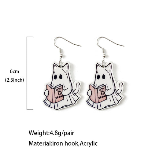 E4114 Aretes fantasma gato acrílico 5cm