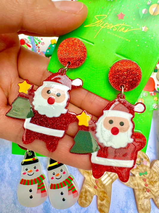 E1884S Aretes Navidad Santa Claus acrílico ligeros 5cm