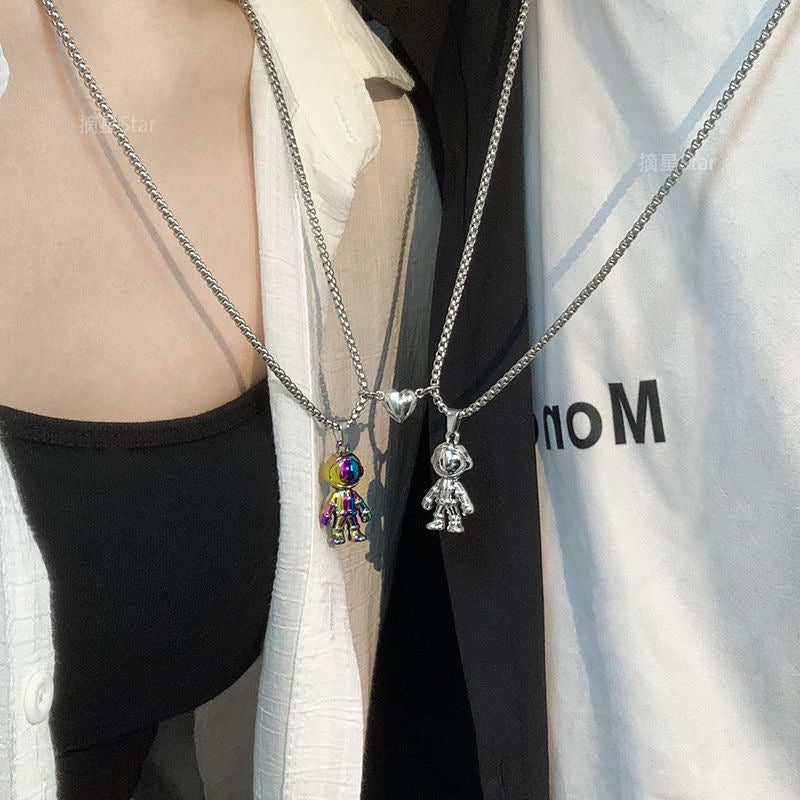 C245 Duo collares pareja enamorado corazon con iman astronautas