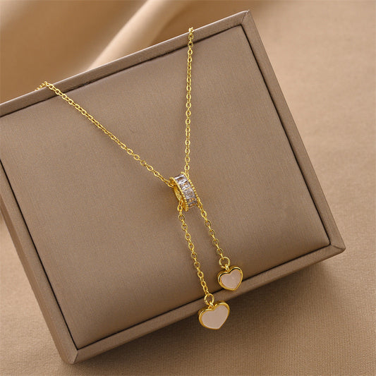C874 Collar corazones colgantes acero inoxidable chapado en oro de 18k 22cm largo 4cm dije