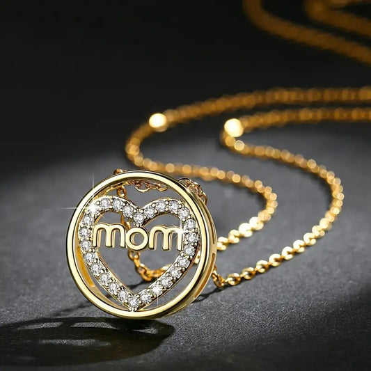 C455 Collar mom cobre corazon brillante