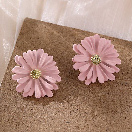 E3684 Aretes flor rosa aleacion 2.5cm