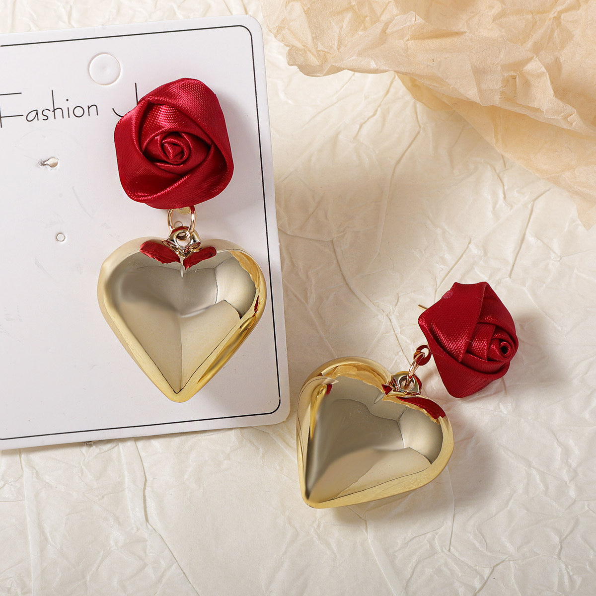E3741 aretes rosa roja corazón aleacion 5cm