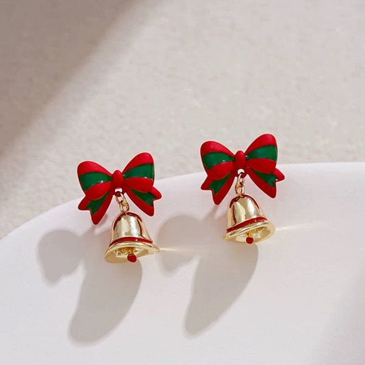 E3404 aretes moño campana navideña aleacion poste de plata 1.5cm