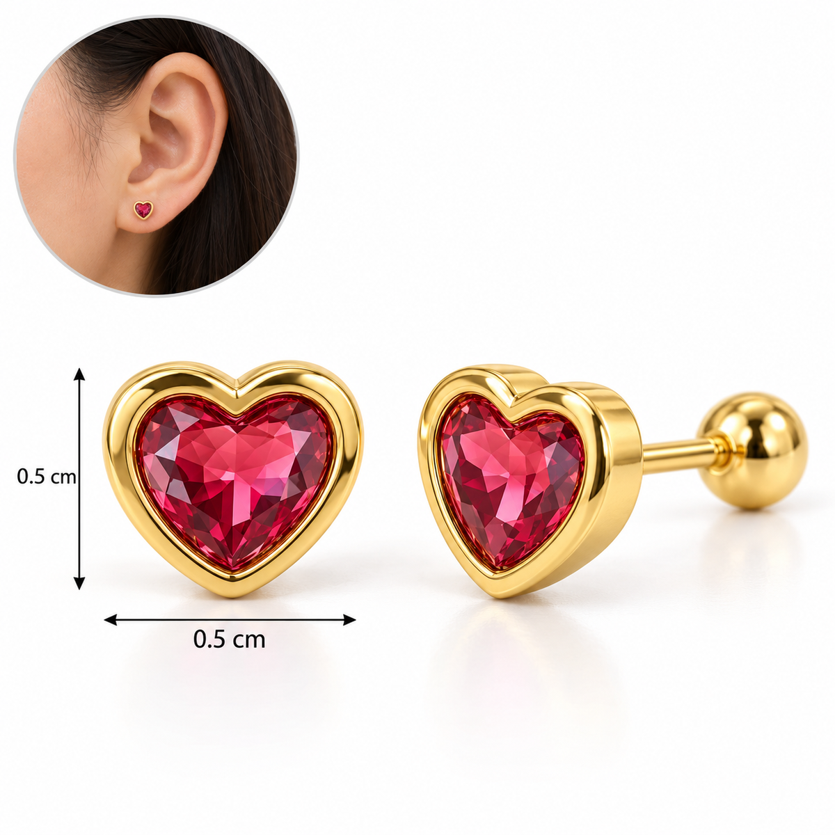 E057 Par de broqueles de corazon rosa acero inoxidable