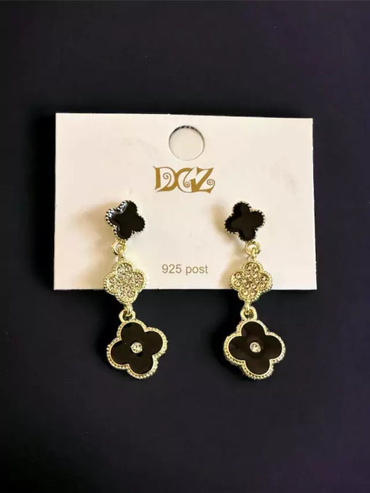 E1255 Aretes colgantes imitación negro zirconia poste de plata