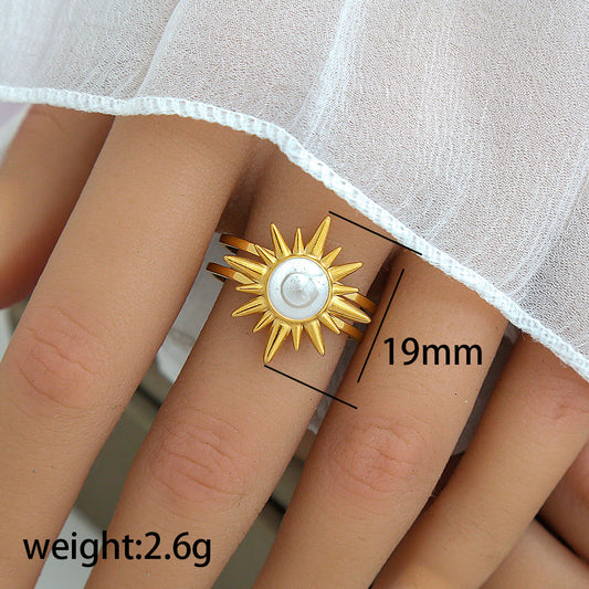A212 Anillo sol ajustable acero inoxidable chapado en oro de 18k ajustable