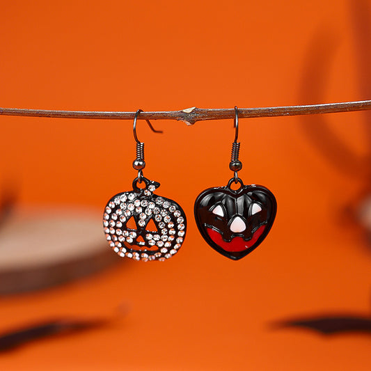 E3880 Aretes asimétricos calabaza Halloween 3.5cm