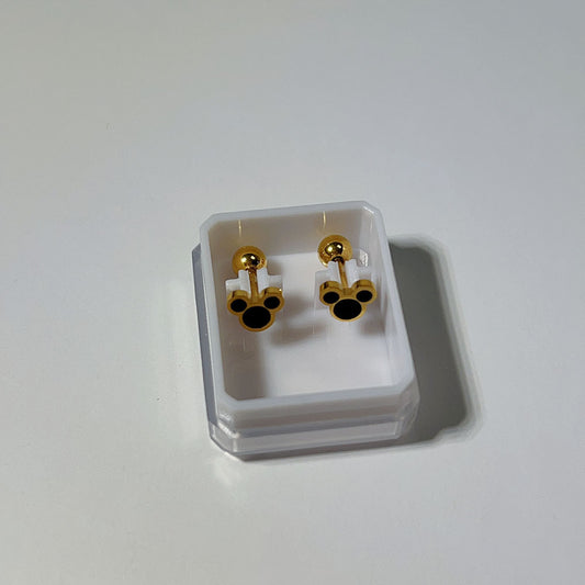 E2986 Aretes broquel mickey acero inoxidable chapado en oro 18k 1cm
