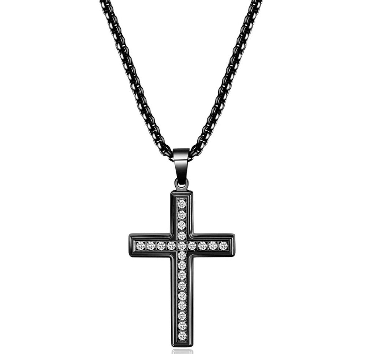 C1207 collar negro cruz brillante acero de titanio embutido diamantes