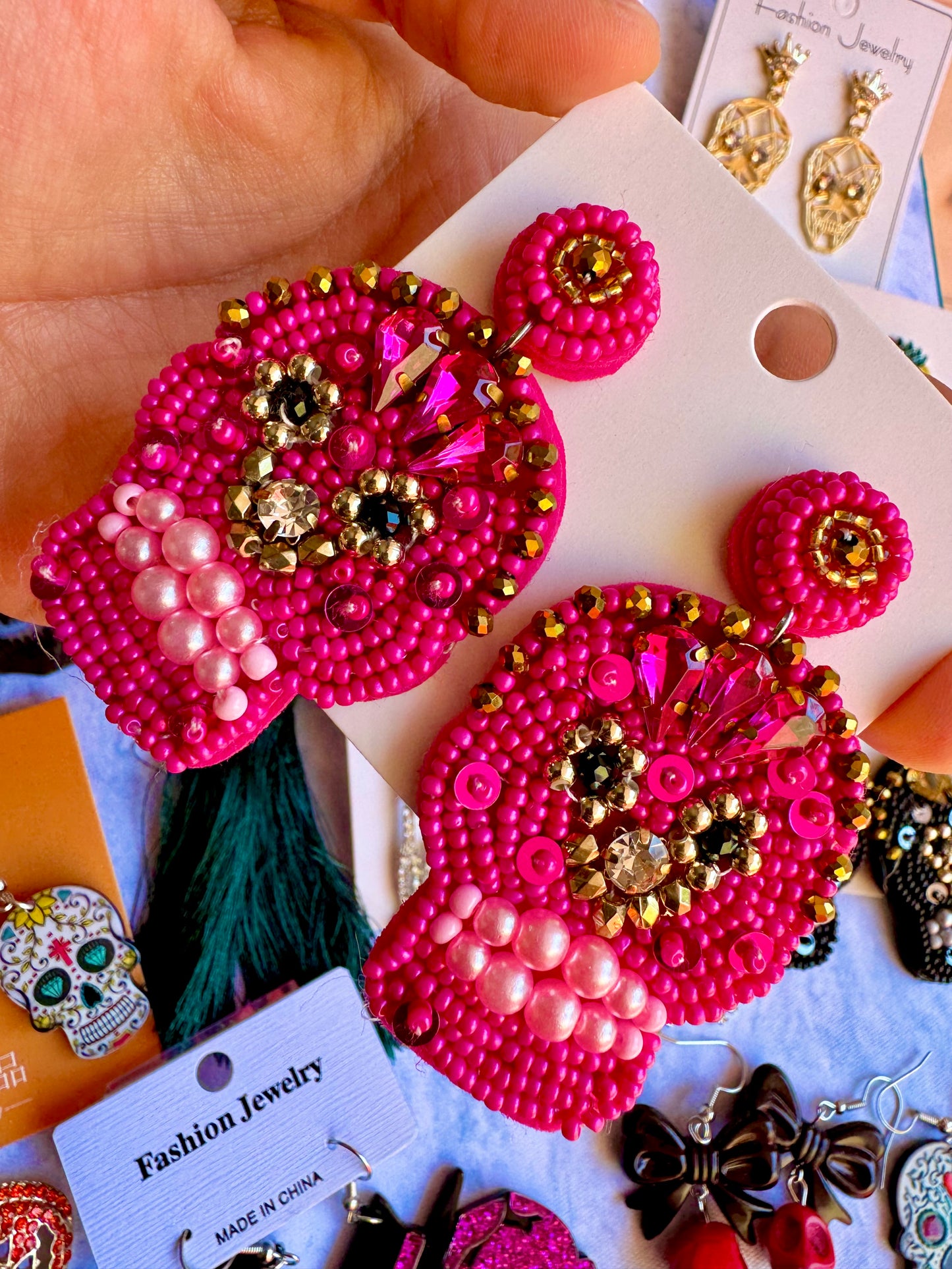 E98 Aretes Rosas Artesanales Calavera Día De Muertos Halloween