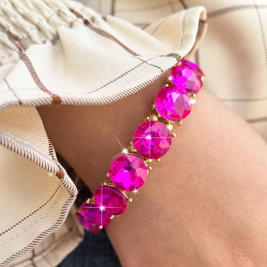 B476ROS Pulsera cristal fucsia aleación elástica