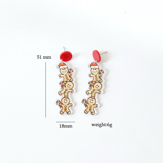 E4139 Aretes galleta hombre de jengibre Navidad acrílico 6.5cm