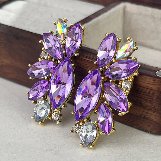 E3874 Aretes flor cristal morada aleacion 5cm