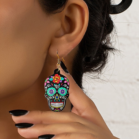 E4073 Aretes catrina día de muertos acrílico 6cm