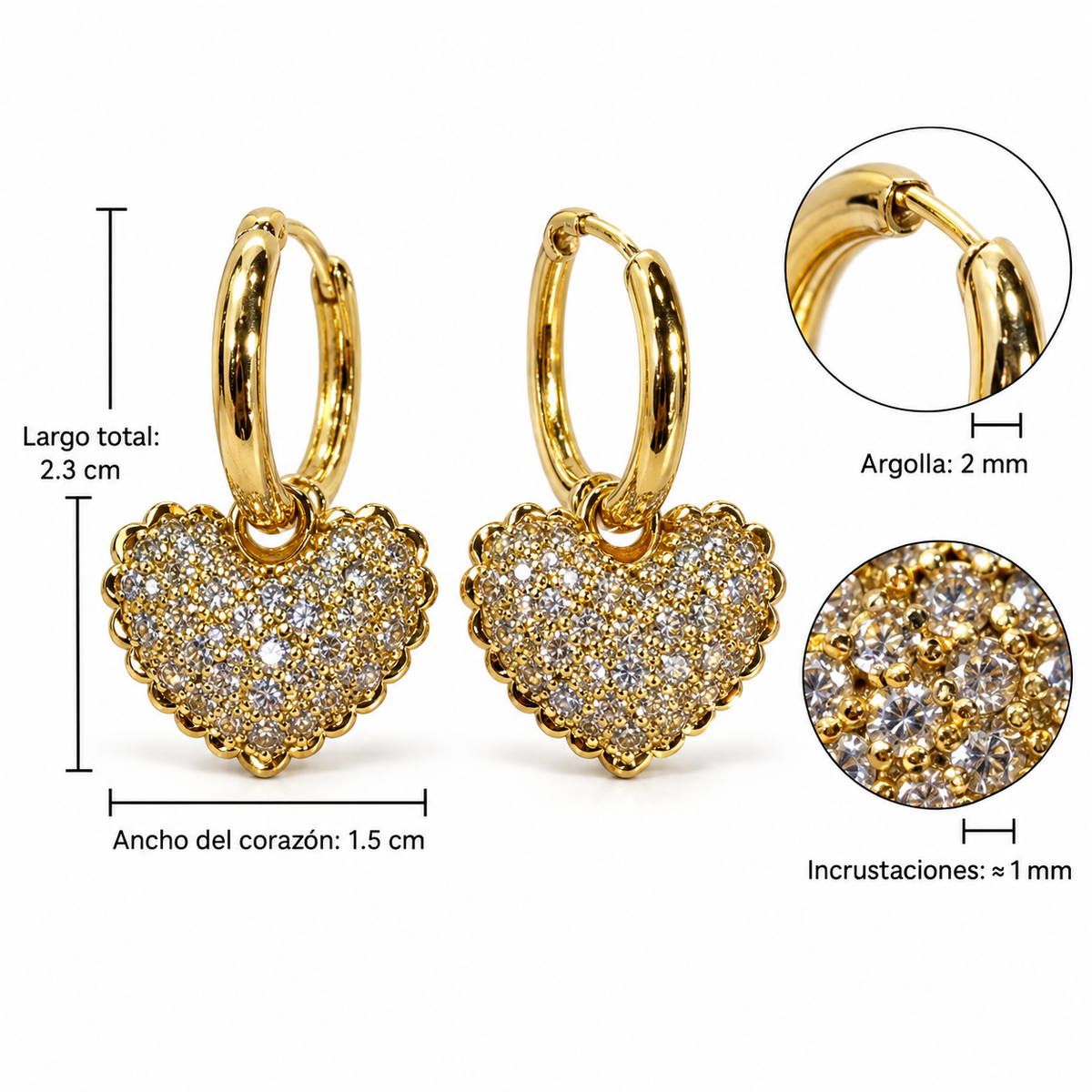 E7515 Aretes corazon colgante cobre con circonia