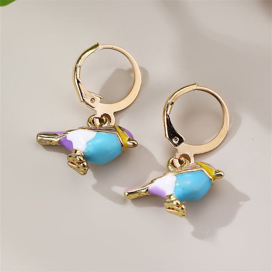 E3453 Aretes argolla pajaritos esmaltados aleacion 2.5cm