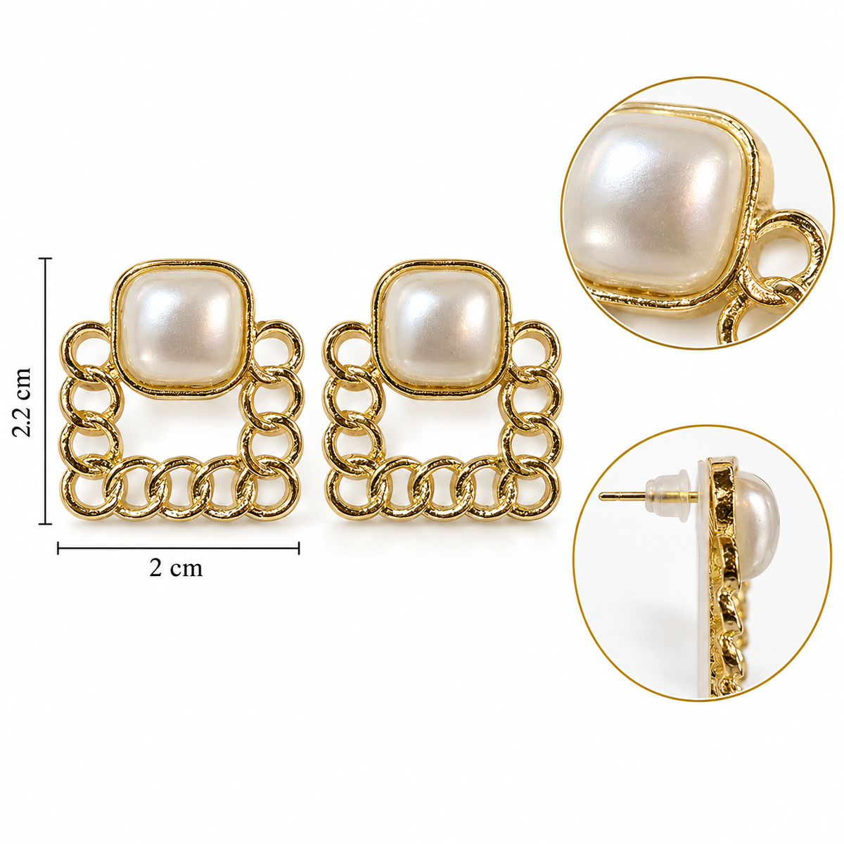 E7471 Aretes diseño cuadrado con perla de aleacion