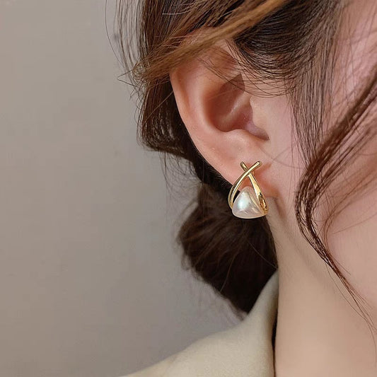 E3448 Aretes perla aleacion 2cm