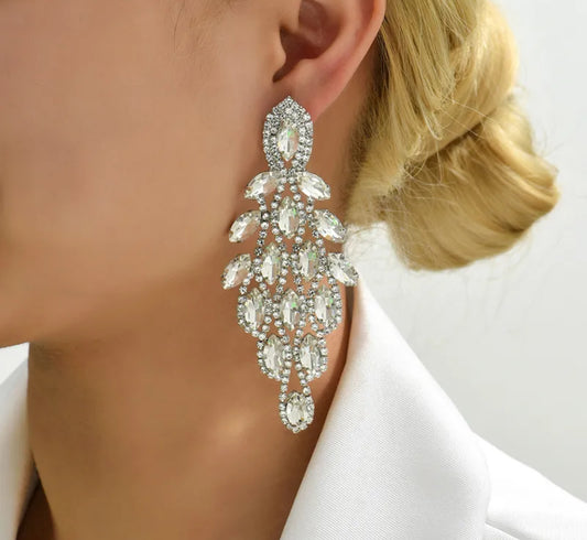 E3540 Aretes flor cristal plateado  fiesta cobre 9cm