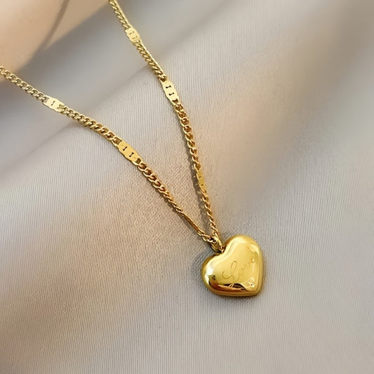 C761 Collar corazón dorado acero de titanio 20 cm largo 1cm dije