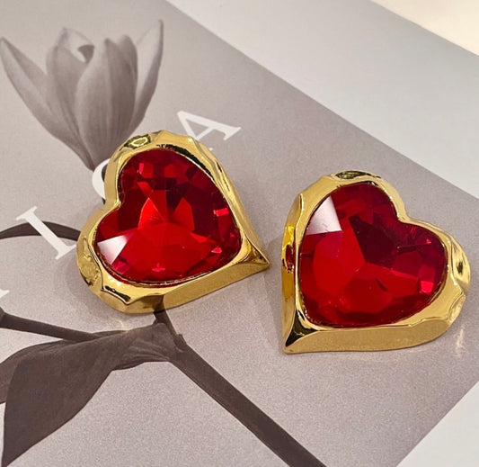 E5212 Aretes corazón rojo elegante bohemio