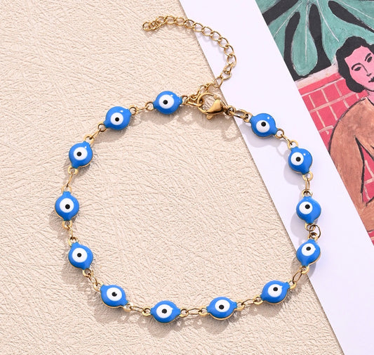 B925 Pulsera ojo turco azul cielo acero inoxidable 20cm