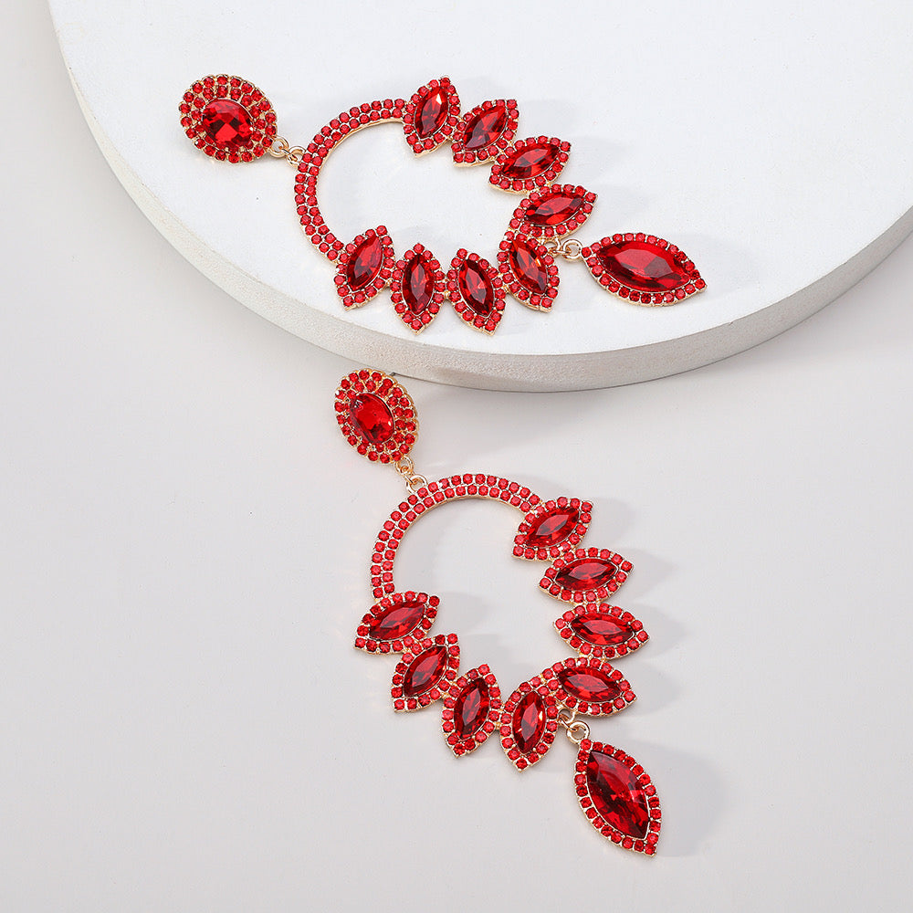 E5962 Aretes elegantes brillantes rojos  de fiesta aleacion 10cm