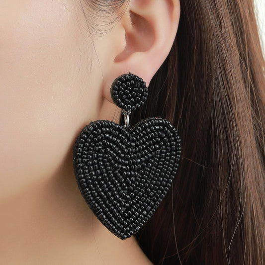 E4538 Aretes corazón chaquira 6.3cm