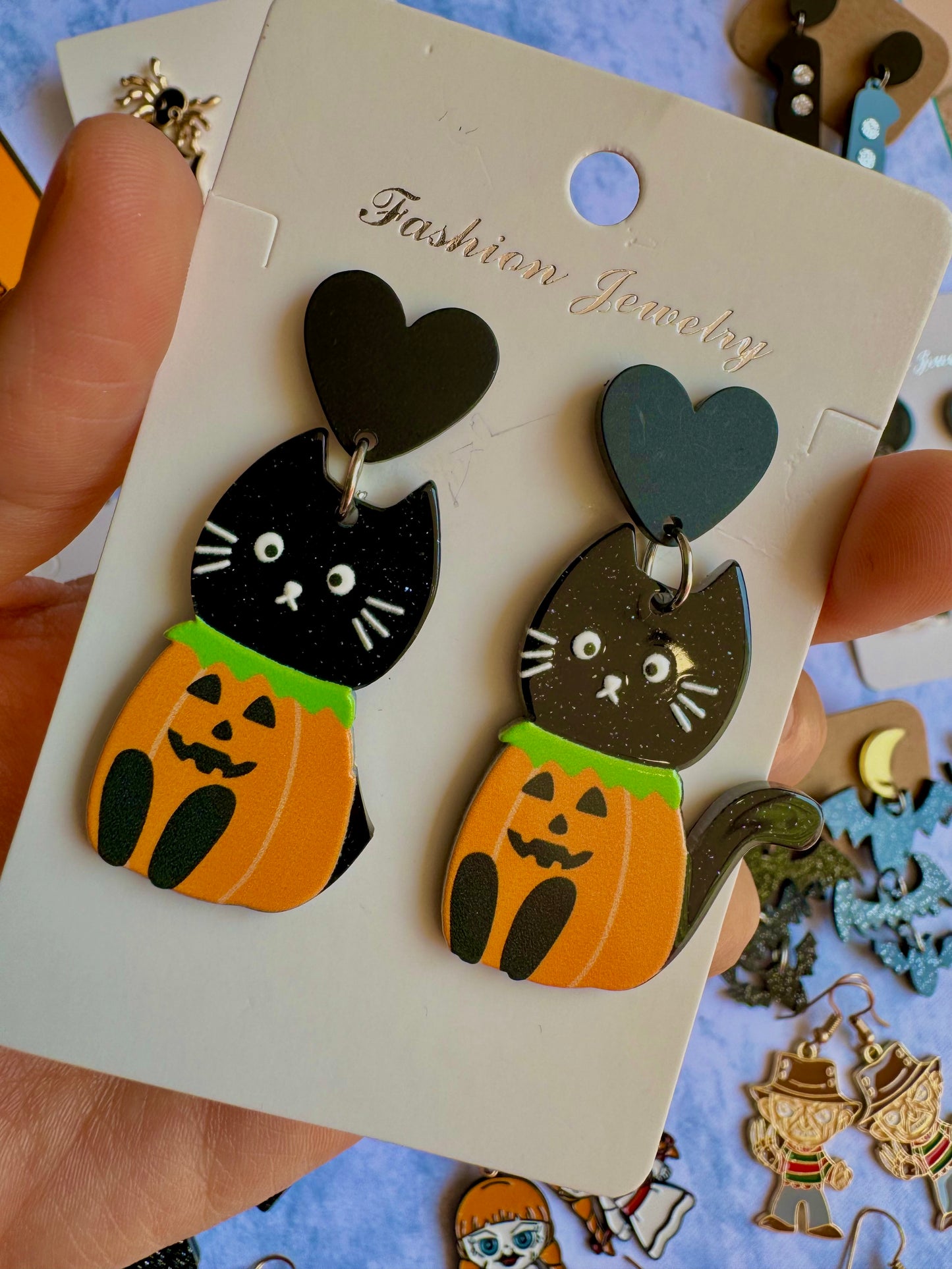 E276 Aretes Gato Negro Calabaza Halloween