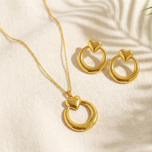 C1624 Conjunto collar aretes corazon acero inoxidable 304 collar 22cm aretes 4cm