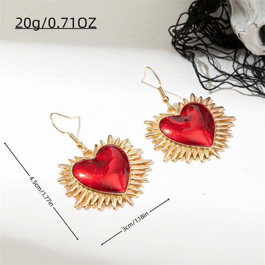 E4605 Aretes corazon cristal rojo aleacion 2.8cm