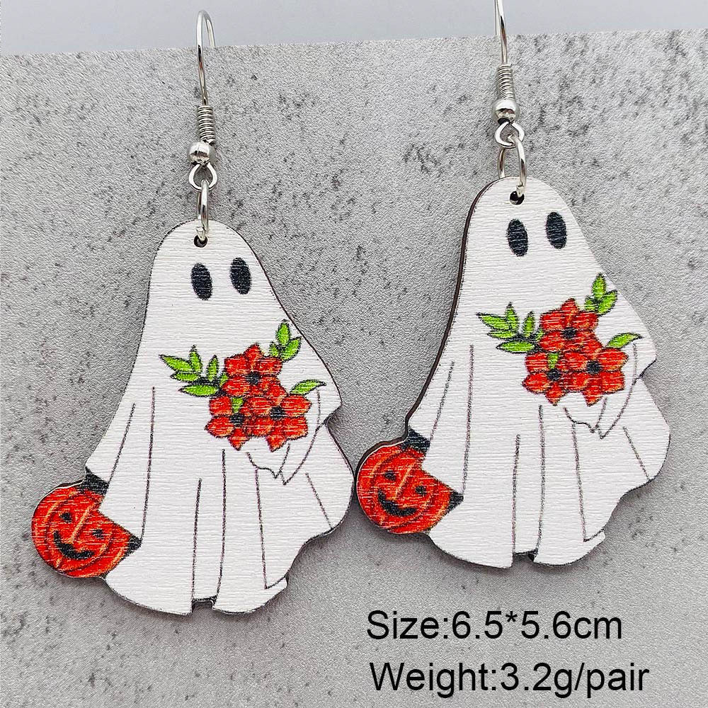 E4116 Aretes fantasma madera Halloween 5cm
