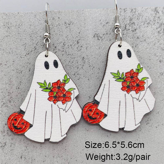 E4116 Aretes fantasma madera Halloween 5cm