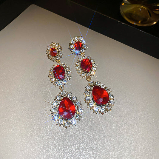 016 Aretes cristales maxi rojo brillante elegantes de fiesta